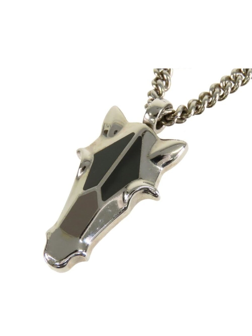 Hermes Destrier Pendant Silver Metal Buffalo Horn Necklace